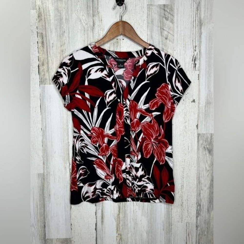 Liz Claiborne Career Women's Floral Top Red White Size Small